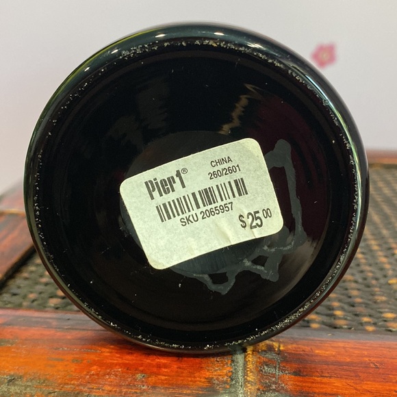 Black Crystal Vase Cut to Green Mid Century Modern MCM; Hand Blown 13.5 x 3 1/8" - Picture 5 of 11